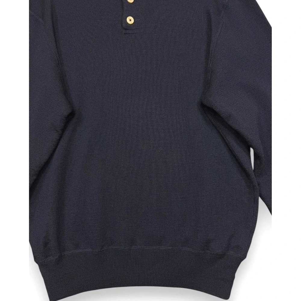 I Levrieri Polo Sweater Mens XL Navy Blue Merino Wool Long Sleeve Made in Italy